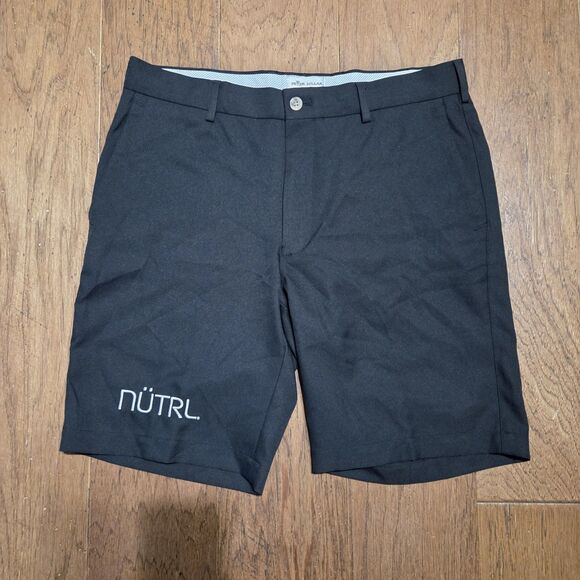 Peter Millar Salem Performance Shorts Mens 32 Black Golf Chino Flat Tech Blend - Picture 1 of 7